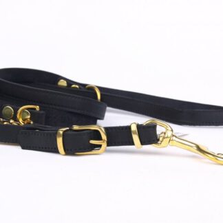 Leren hondenriem 220 cm (verstelbaar, exclusive gold, messing)
