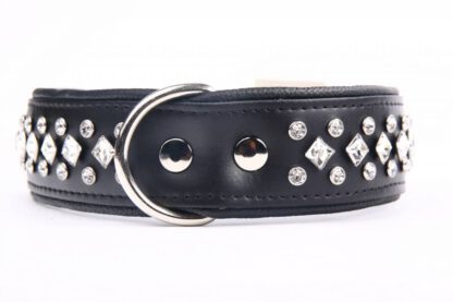 Leren hondenhalsband met kristallen