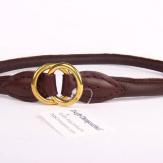 Leren honden sliphalsband bruin (messing)