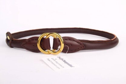 Leren honden sliphalsband bruin (messing)