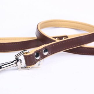 Leren hondenriem bruin/naturel 120 cm (plat)