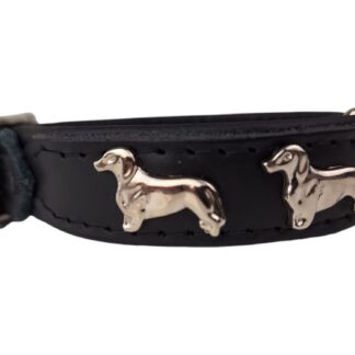 Leren halsband Teckel (klein) zwart