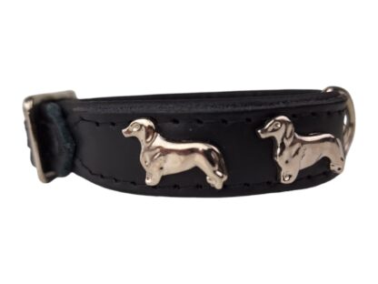 Leren halsband Teckel (klein) zwart