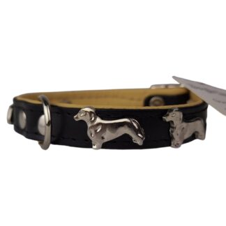 Leren halsband Teckel (klein) zwart / naturel