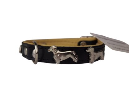 Leren halsband Teckel (klein) zwart / naturel