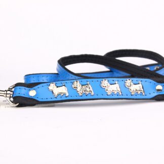 Leren hondenriem Westie blauw