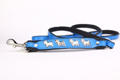 Leren hondenriem Westie blauw