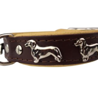 Leren halsband Teckel (klein) bruin / naturel