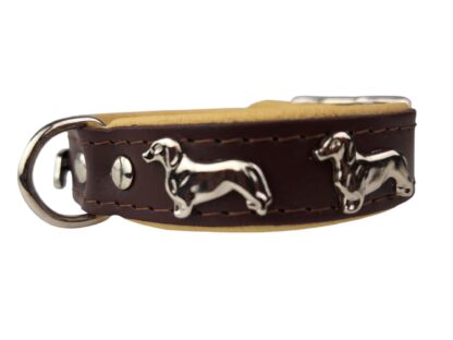 Leren halsband Teckel (klein) bruin / naturel