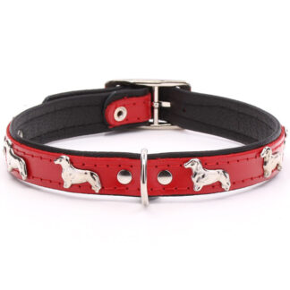 Leren halsband Teckel (klein) rood / zwart