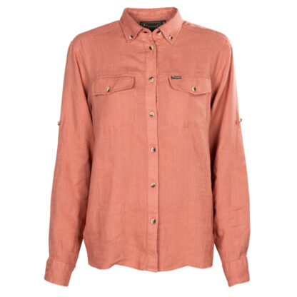 Pinewood® Damesblouse Värnamo Naturesafe Linen L/S Shirt Ws, brick pink, Maat: L