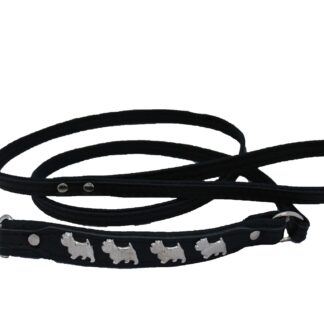 Leren hondenriem Westie zwart