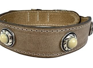 Sazzz halsband hond boho treasure stone vintage leer beige