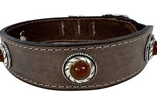 Sazzz halsband hond boho treasure stone vintage leer bruin