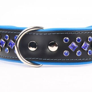 Leren hondenhalsband met kristallen