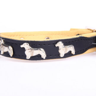 Leren halsband Teckel (klein) zwart / naturel