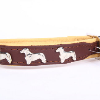 Leren halsband Teckel (klein) bruin / naturel